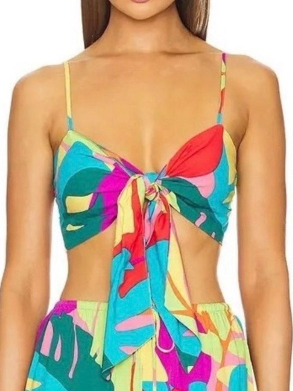 l*space Multicolor Tie-Front Crop Top - Turquoise, Pink, Yellow, Orange, Purple